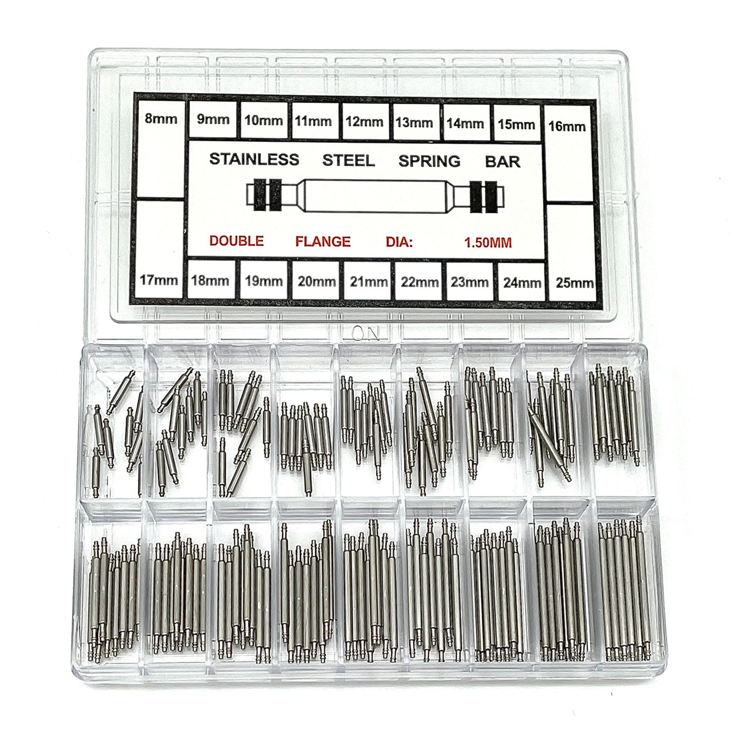 144Pcs/Set Watch Band Stainless Steel Link Pins Professional Spring Bars Smart Watch Replacement Parts with Plastic Box (8-25mm) 144Pcs/Set Watch Band Stainless Steel Link Pins Professional Spring Bars Smart Watch Replacement Parts with Plastic Box (8-25mm)